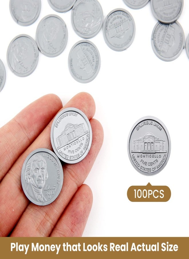 YTYOTO 100 Pcs Fake Coins for Kids Learning, Plastic Play Coins for Teaching, 100 Nickels for Kids Pretend Play Store Or Cash Register - Image 2